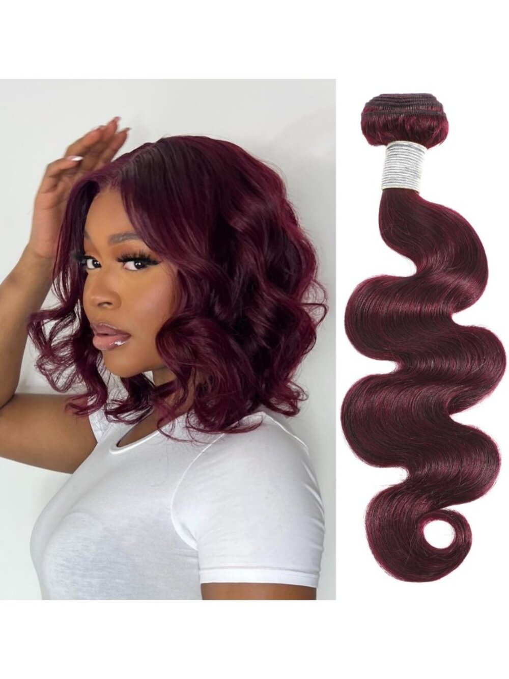 ALHER 99j Color Human Hair Bundles Body Wave, 12A Dark Burgundy Wine Red Colored